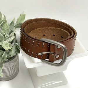 Fossil Studded Brown Leather Belt with Silver Buckle. Sz Med